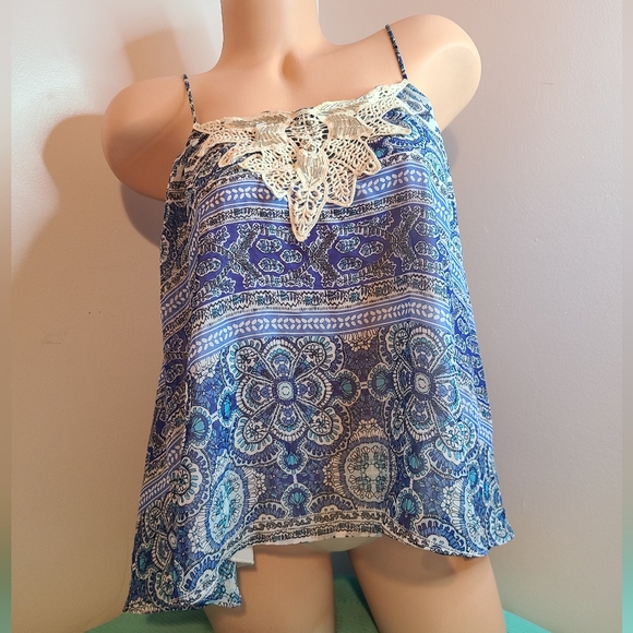 Francesca's Blue Rain Boho Chiffon Tank Size Sm - Picture 1 of 7